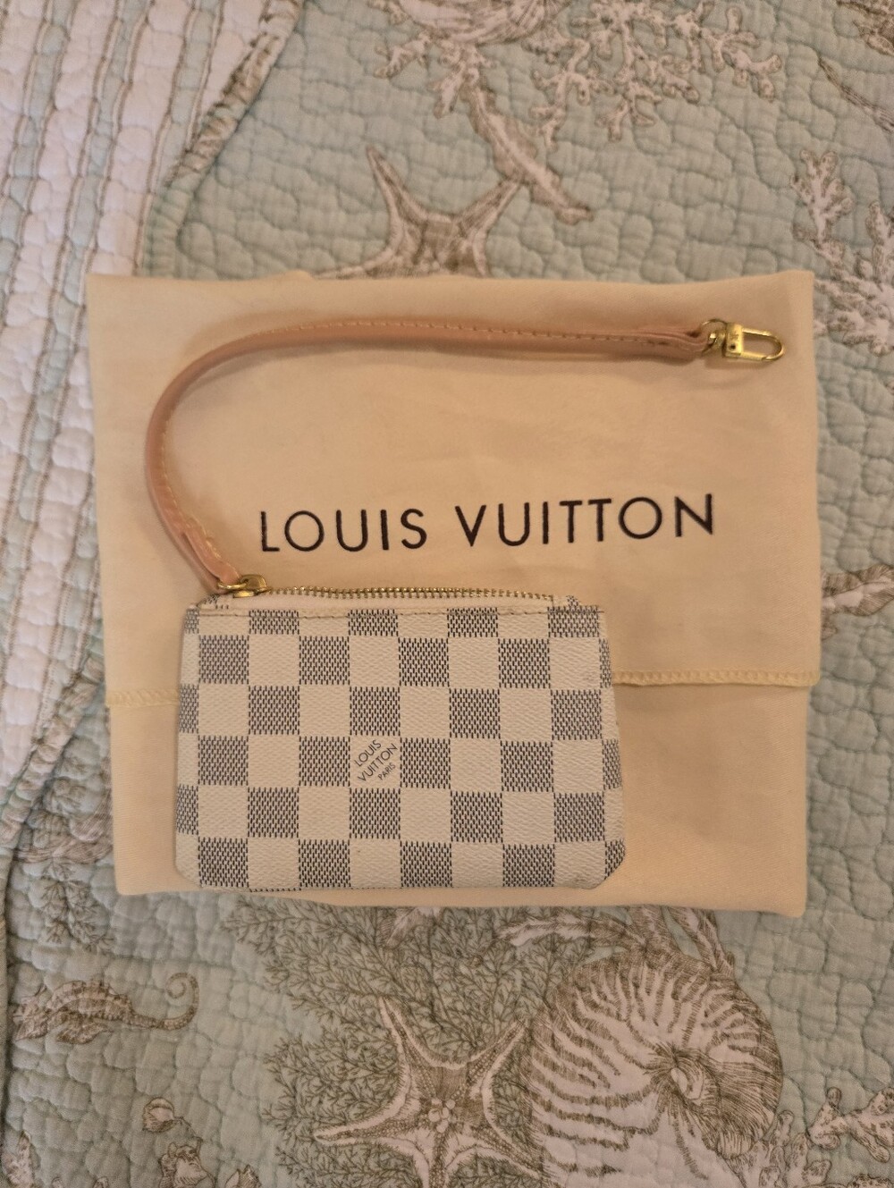 Not Authentic Louis Vuitton Damier Azur Coin Purse & Neverfull Dust Bag